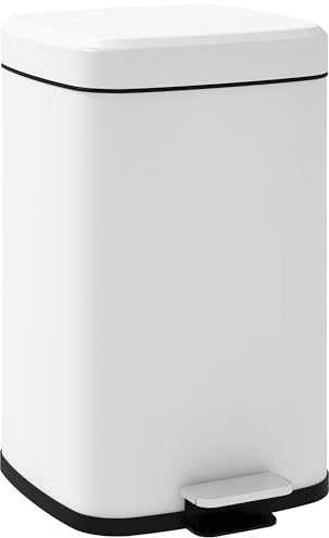 HOMCOM - Papelera de Cocina 20L Contenedor de Basura con Pedal de Acero Inoxidable con Tapa de Cierre Suave, Compacta, Cubo Interior Extraíble, 28 x 35 x 45 cm, Color Blanco