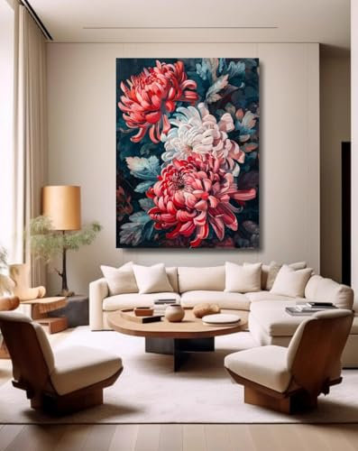 Taxpy Druck Auf Leinwand Bilder Rote Chrysantheme,D,50 * 70cm Leinwand Malerei Kinderzimmer Wandkunst Home Decor Gemälde