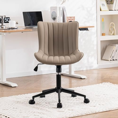 YOUTASTE Bürostuhl Ergonomisch, Schreibtischstuhl Höhenverstellbar, Bürostuhl mit PU-Leder & Rollen, Drehstuhl Wippfunktion, Computerstuhl 136 kg Belastbar, Khaki