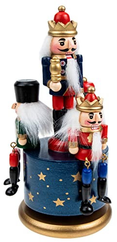 PartyKindom Caja de música de cascanueces de Navidad, caja musical de cascanueces de madera de 8 pulgadas, figuras de cascanueces, caja de música pequeña para mesas de fiesta en el hogar, decoraciones