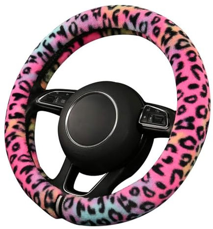 Lenkradbezug, 38cm Lenkrad Bezüge, Universal rutschfest Lenkrad Abdeckung, Lenkradhülle Plüsch Leoparden, Auto-Dekozubehör, rutschfest, Atmungsaktiv und Elastisch
