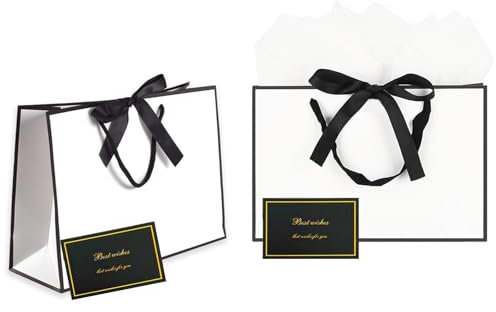Geschenktüten, 2 Stück Geschenktüte Groß, 28 x 20 x 10cm, Geschenktaschen mit Schleifenbändern,für Hochzeit Muttertag Taufe Geburtstag