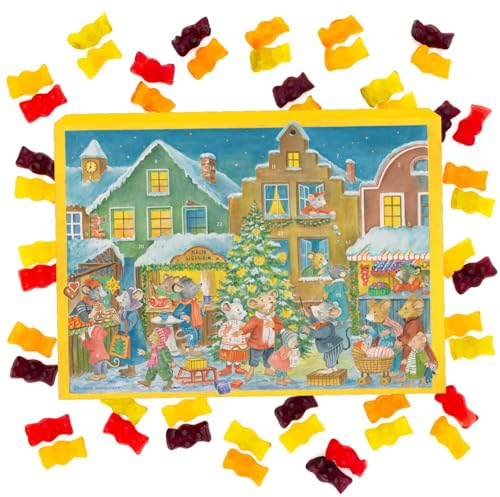 Hallingers Mäuschen - Gummibärchen Adventskalender handmade, mit Fruchtsaftbärchen Geschenk für Kinder und Erwachsene (Box) - Geschenk im Sommer & als perfektes Grillgeschenk | Glückwunsch Chanukka Fr