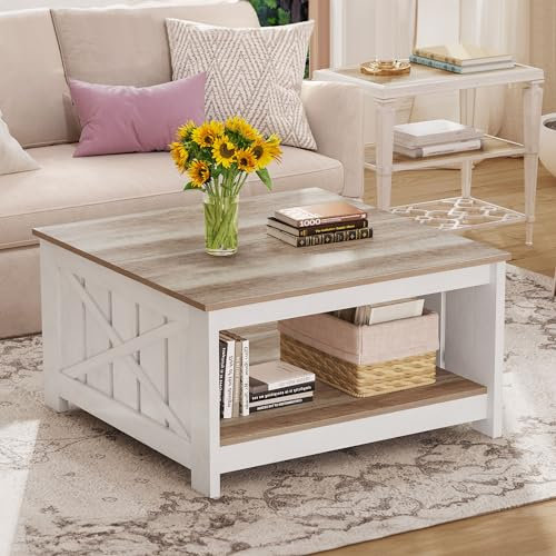 DWVO Couchtisch, Quadratischer Wohnzimmertisch 2-stöckiger, 80x80x45cm, Couchtisch mit Stauraum für Couch Schlafzimmer,Stabiler Metallrahmen