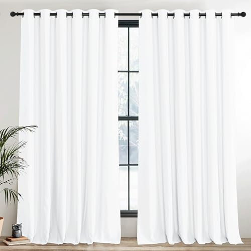 PONY DANCE Light Filtering Curtain 2 Panels - 90 x 84 Inch Extra Wide Thermal Insulated Eyelet Door Curtains Bedroom,Hotel, Living Room Large Drapes, Pure White
