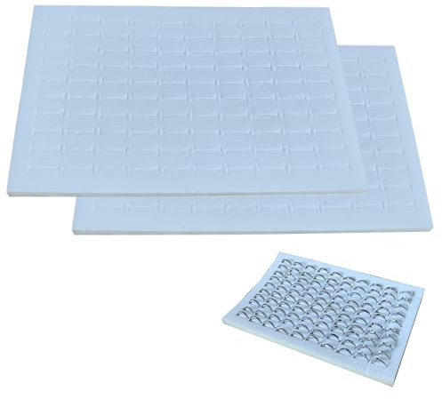 YJFY Soporte para anillos, insertos de espuma para pendientes, bandeja para joyas, con 100 compartimentos para tarjetas, 28 cm × 18 cm, para coleccionar anillos, pendientes, gemelos (2, blanco)