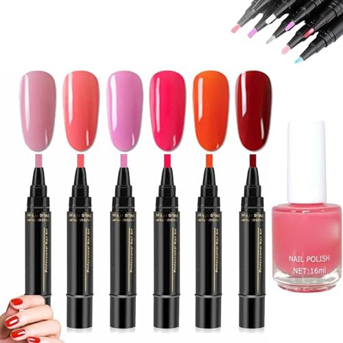 6Pcs/Set Polishey Nails Pens, Polishey Nail Polish Pens Uk, Polishey Nail Pen Set, Multi Color Nail Polish Gel Pen 8 ml, 3 in 1 Gel Nail Polish Pen, Soak off UV LED Nail Varnish Nail Tools (C)
