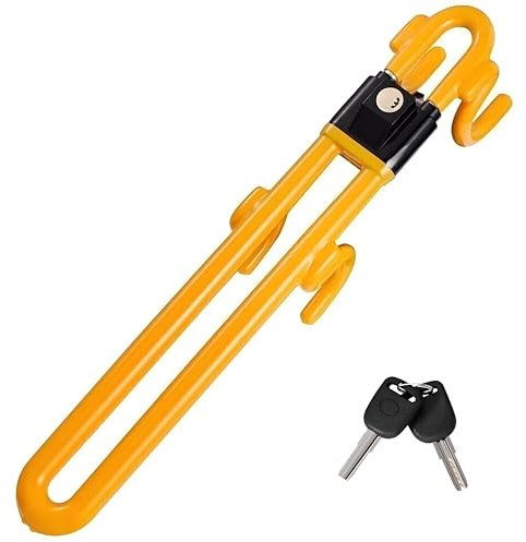 Crozgan Cerradura antirrobo para volante de doble barra, de alta visibilidad, color amarillo, de alta seguridad, ajuste universal, 3 llaves para coches, furgonetas, SUV y 4 x 4