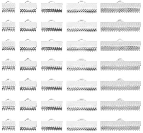 PATIKIL 8mm/10mm/13mm/20mm/25mm Ribbon Ends Crimp Clamp 300pcs Pinch Crimp End Bracelet Bookmark Cord Ends Fasteners Clasp for Leather DIY Craft Jewelry Making Silver