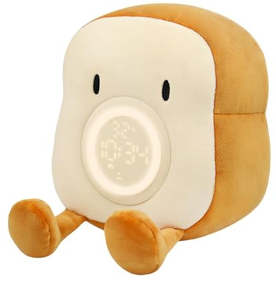 Fenteer Plüschtier-Wecker, digitaler Wecker, LED-Anzeige, verstellbar, niedliches Nachtlicht, Toast-Plüsch-Bettuhr für Büro, Raumdekoration, Augen öffnen