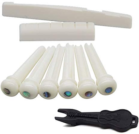 YUXITA Sattel für Gitarre mit Schlitz, Knochen-Sattel, Vintage, 6 Saiten, für Akustikgitarre, vorgeschlitzter Sattel mit Gitarrenknochen-Stegstiften