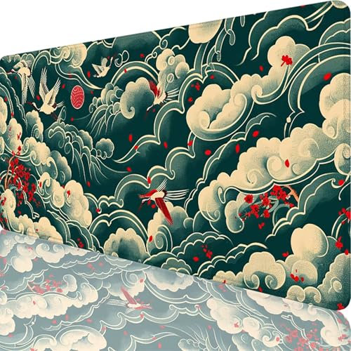 Tapis de Souris Gamer 1500x800x3 mm, Grand Tapis de Souris Vert, Japon Mouse Pad Imperméable et Antidérapant, Multifonction Grand sous Main Bureau pour Clavier et Souris, Decoration Maison 86-2i