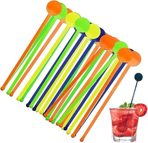 kinoco Touillettes Cocktail Réutilisables, 18 cm, 80 Pièces, Multicolore