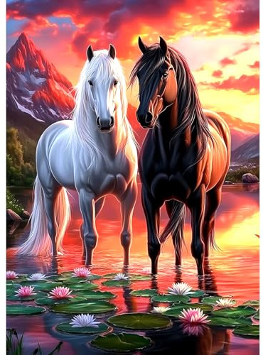 TOSTOG Diamond Painting für Erwachsene,5D Zwei Pferde Diamant Painting Kits Full Drill Bilder DIY Diamant Malerei Set 30x40cm für Wanddekor