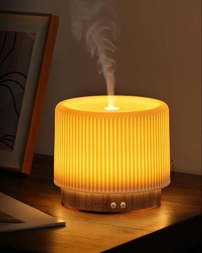Aroma Diffuser – 280ml Ultraschall Diffusor für ätherische Öle mit Luftbefeuchtung und Schlaf-Nachtlicht aus Keramik & Bambus, Auto-Off, BPA-frei, geräuschlos, ideal für Zuhause, Büro und als Geschenk