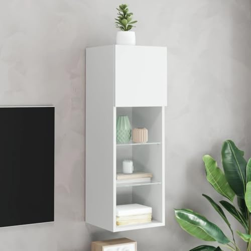 QZZCED TV-Schrank mit LED-Leuchten Weiß TV Möbel Wohnzimmerschrank für Empfangsraum Wohnzimmer 30,5x30x90 cm