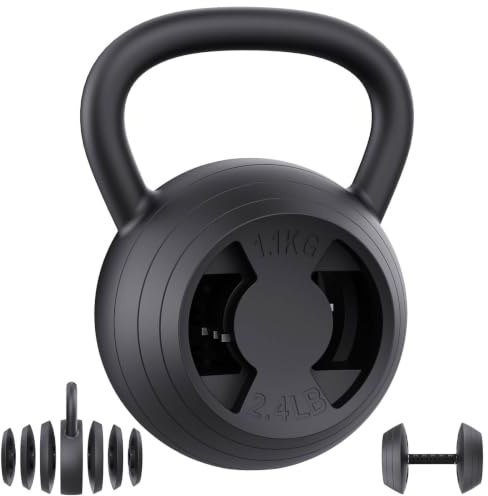 Hezeyferg 2-in-1 Adjustable Kettlebell, 15-45 LB Kettlebells Weight Set with Wide Grip, 4.8-30 LB Dumbbell Weights for Home Gym Strength Training (Black)