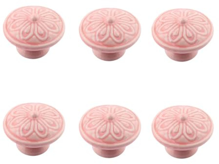 RSWZSFL 6 Stück Farbige Schrankgriffe Küchenknöpfe Schubladengriff Kommodenknöpfe Runde Keramikknöpfe Möbelgriff für Möbel,Schubladen,Schränke,Kinderzimmer (Pink)