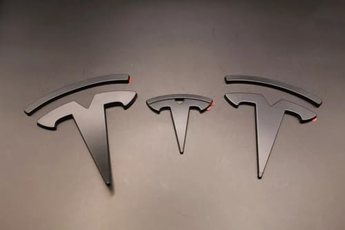 AC-Digital Tesla Model Y 3 2019-2021-2022-2023 Set of 3 Current Front Rear Streeing Wheel Emblem Logo Decals Full Cover Trim Material Designed for Tesla Model Y 3 Accessories (Model 3 - Matte Black)