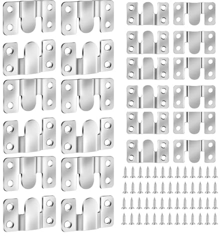 24 Pcs Headboard fixings Concealed Mount Bracket (Large,Small),with Screws | Flush-mounted concealed bracket picture hanger hook, interlocking for photo, mirror, wall mount and furniture connector