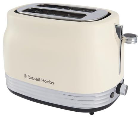 Russell Hobbs Toaster 2 Slice, Hanley Retro Cream, 6 Browning Levels, Wide Slots, Stylish Matte finish With Chrome Accents, Removable Crumb Tray for Easy Cleaning, 930W