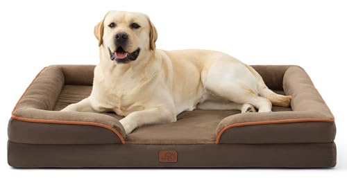 BEDSURE orthopädisches Hundebett ergonomisches Hundesofa, 114x81cm, braun | Hundekorb grosse Hunde mit eierförmiger Kistenschaum, wasserdichtem & waschbarem Bezug, rutschfester Unterseite