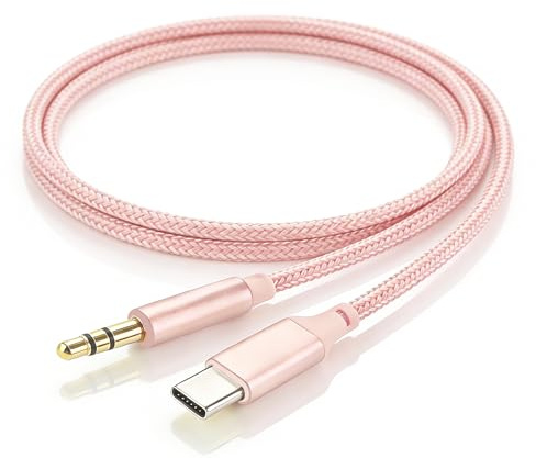 Qingfeicare Aux to USB C 1M Audio Cable, Type C to 3.5mm Jack Aux Cord Adapter for Car, Hi-Fi Stereo,USB C Aux Cable Compatible with iPhone 17 16 15 Pro Max, Other USB C Phone, Pink