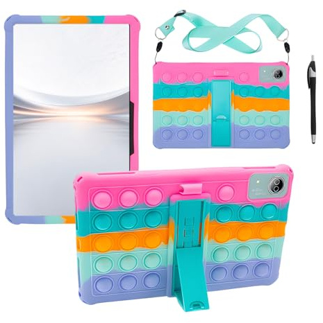 For DOOGEE U11 Pro Case,Tablet Case 11 Inch with Kickstand, Shoulder Strap & Pen Holder,Compatible with Honor Pad X8a case Kids,Colourful Pink Protective Silicone Cover for Daily Use
