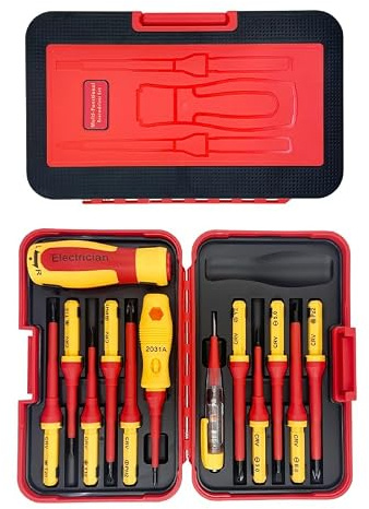 Insulated Screwdriver Set 14 Pcs, Magnetic Tips, 220V Insulated Handles, Interchangeable Phillips Flathead, CRV Steel Electrical Screwdriver Set with Case for Home DIY and Appliance Repair