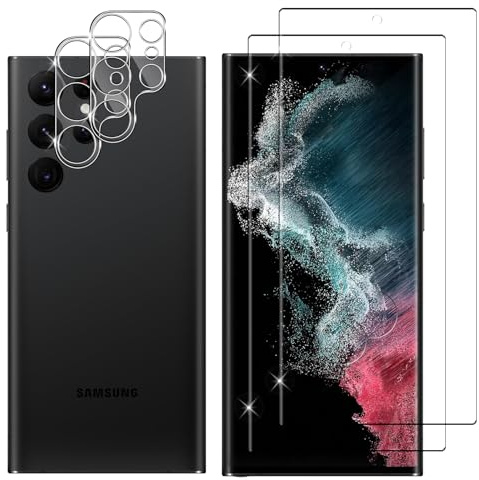 Lutree para Samsung Galaxy S22 Ultra 5G Cristal Templado, 2+2 Piezas 3D Protector de Pantalla + Protector de Lente de Cámara, Dureza 9H HD Sin Burbujas Vidrio Templado Película Protectora