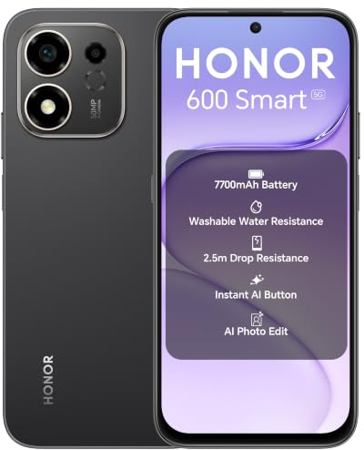 HONOR 600 Smart 5G Smartphone | 6.872-Inch Display | Snapdragon 4 Gen 4 | Dual Camera | MagicOS 10.0 | 27 Months UK Warranty (Velvet Black)