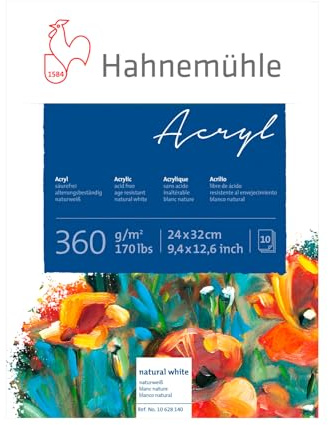 Hahnemühle Acryl 360, Acrylmalblock, naturweiß, 360 g/m², 24x32cm, 10 Blatt