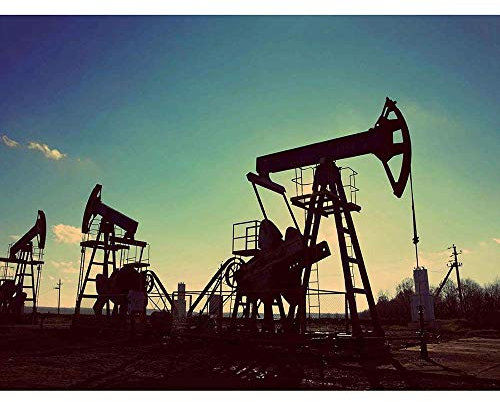Wee Blue Coo Photography Composition Oil Pump Industry Gas Silhouette Art Print Poster Wall Decor Kunstdruck Poster Wand-Dekor-12X16 Zoll