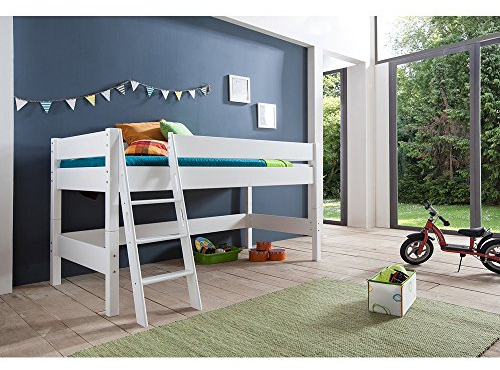 Relita Halbhohes Hochbett Kim, Buche massiv weiß lackiert