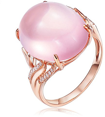 Fashion Natural 14ct Rose Quartz Pink Gemstone Wedding Engagement Diamond Promise Ring Sets for Women