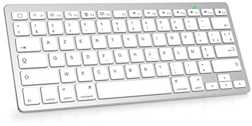 OMOTON Clavier pour iPad, Clavier Bluetooth pour iPad Pro 13/11/12.9/ Pad 10.9/10.2/ Pad 9/8/7/6/5/ Air 5/4/3 /Mini 6/5 et iPhone, Clavier sans Fil AZERTY pour iOS, Argenté