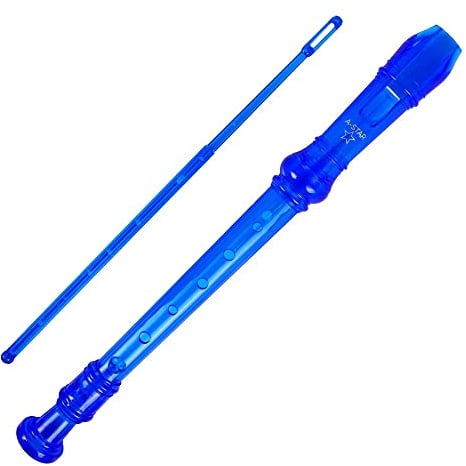 A-Star Soprano/Descant School Recorder Instrumento, digitación inglesa/barroca - Clave de C con tabla de aprendizaje, bolsa, varilla de limpieza - Azul
