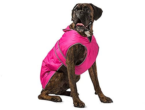 Ancol Muddy Paws All Weather Stormguard Dog Puppy Coat Pink - Waterproof Pet Jacket with Fleece Lining and Chest Protector - Elasticated Neck and Leg Straps - 50 cm Length up to 79 cm Girth - Large
