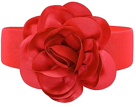 TeeYee Damen Mädchen Gürtel Fashion und Süß Groß Blume Elastische Breit Tailleband Waist Belt (rot)