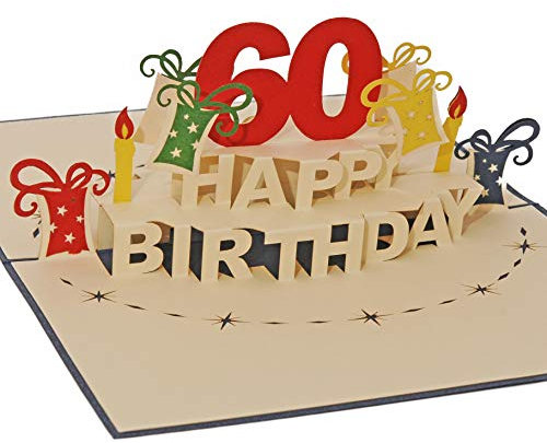 Favour Pop Up® - 3D Glückwunschkarte zum runden 60. Geburtstag. Ein filigranes Kunstwerk, das sich beim Öffnen als Geburtstagstorte entfaltet. ALTA60B