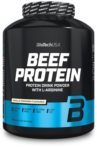 BioTechUSA Beef Protein | Hydrolyzed Beef Protein Peptides | 87% Protein Content | Added L-Glutamine & L-Arginine | No Added Creatine | Sugar Free, Low Fat | 1816g, Vanilla-Cinnamon
