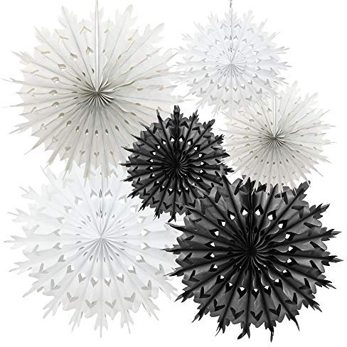 Time to Sparkle 6 Pack Mix Tissue Paper Fan Party Fan Snowflake Christmas Wedding Decoration Fan Mix-Black Shade