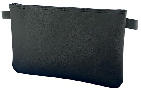 Litfax Banktasche aus Kunstleder genarbt - Geldtasche A5 Format - Geldbeutel mit Reißverschluss - Sicher für Bargeld und Dokumente - Schwarz - ohne Prägung (26 x 17 cm, 1 Stück)