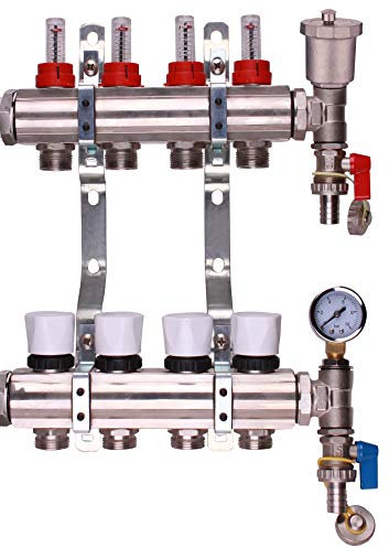 Brass Underfloor Heating Manifolds 2-12 Port Options (4 Ports)