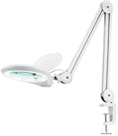 Neatfi Bifocali Lampada con Morsetto e Lente d'Ingrandimento da 1.200 Lumen, Opzioni di Duplice Ingrandimento, Dimmerabile, 60 LED SMD, Lente da 13 cm di Diametro (5 Diottrie + 20 Diottrie, Bianco)