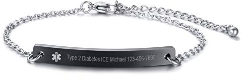 XUANPAI TYPE 1 DIABETES Gravierte Medical Alert Armband Denken Link Armband Medic Name ID für Frauen Mädchen, Einstellbar 6,9 -8,6