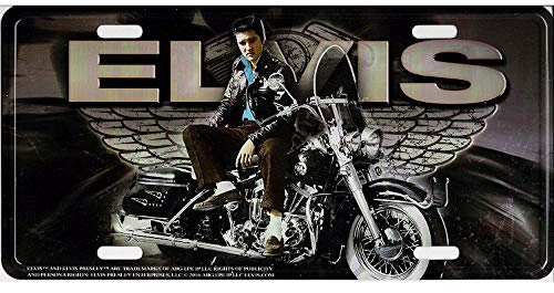 Metall-Kennzeichen Elvis auf Motorrad mit Flügeln