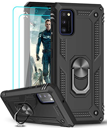 LeYi für Samsung Galaxy A41 Hülle mit Panzerglas Schutzfolie(2 Stück),360 Grad Ring Halter Handy Hüllen Cover Magnetische Bumper Schutzhülle für Case Samsung Galaxy A41 Handyhülle Schwarz - 6.1 Zoll