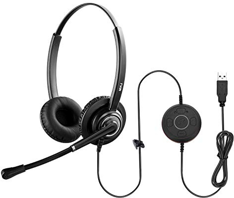 MKJ USB Headset mit Noise Cancelling Mikrofon für Computer PC Laptop, Compatible with Business Conference Softphones Skype Zoom Microsoft Teams Cisco Jabber Avaya Google Webex Webinar