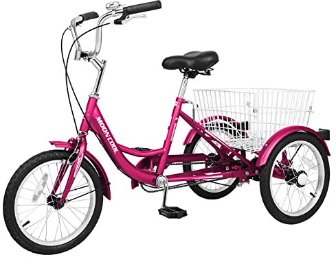 Slsy 35,6 cm (14 Zoll) 40,6 cm (16 Zoll) Dreirad, perfekt für Anfänger und Fahrer, Singlespeed 3-Rad-Fahrräder, Dreiräder mit verstellbarer Höhe und hinterem Korb